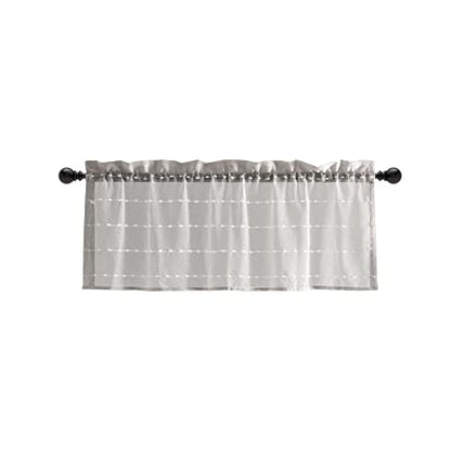 Lush Decor Farmhouse Textured Sheer Window Curtain Valance, 52"W x18"L, Gray