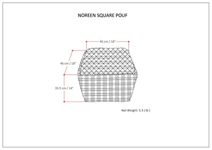 SIMPLIHOME Noreen Square Pouf - 18 inch Wide Upholstered Handwoven Cotton Ottoman in Light Blue and White, Boho Footstool or Extra Seating for Living Room with Polystyrene Filling, Assembled