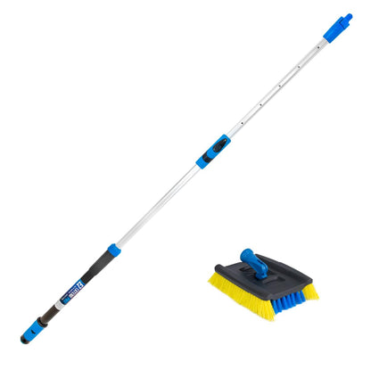 Unger Professional Lock-On Wood & Composite Deck Brush with EZ Extend Pro Telescopic Pole for Outdoor Decks with Durable Dual-Bristle, Swivel Deck Cleaning Brush, Adjustable 5 FT Pole Extends Reach