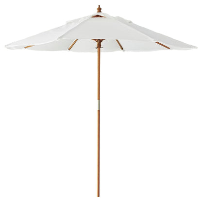 AMMSUN 8.5ft Luxury Premium Boho Patio Umbrella Wood Pole Fancy Bali-style Outdoor Umbrella UPF 50+ Sun Protection with Pulley Lift Air Vent for Garden, Pool, Deck, Beach, Backyard, Events Natural White without Tassel