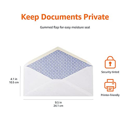 Amazon Basics #10 Security Tinted Business Envelopes for Documents and Invoices, Quality Seal, 4-1/8" x 9-1/2", White, Pack of 500