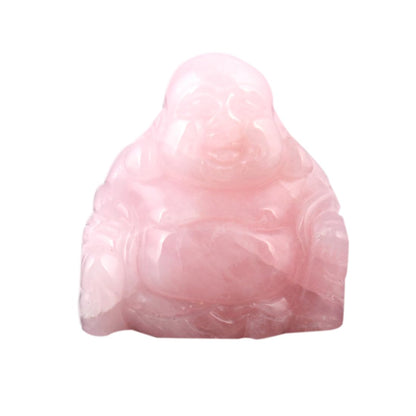 YWG Rose Quartz Healing Crystal Gemstone Carved Laughing Happy Buddha Feng Shui Figurines Wealth and Good Luck 1.5"