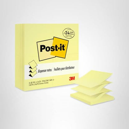 Post-it Dispenser Pop-up Notes, 3x3 in, 24 Pads, Canary Yellow, Clean Removal, Recyclable