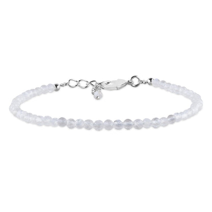 YANARA Moonstone Bracelet Gemstone Micro Beads Dainty Jewelry for Women, Natural June Birthstone, Energy Healing Crystals, Silver Plated Chain 8 inch Birthday Gifts For Her