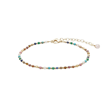 Lotus and Luna 2MM Master Healer Energy Chakra Healing Dainty Anklet with Real Stones Jade, Pearl, Rose Quartz, Amethyst, Moonstone (Yellow Gold)