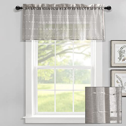 Lush Decor Farmhouse Textured Sheer Window Curtain Valance, 52"W x18"L, Gray