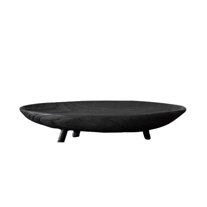 Wooden Tray with Key Bowl， 17.7 Inch Oval Decorative Tray for Coffee Table & Entryway， Black & Dark Brown Decorative Bowl (Black)