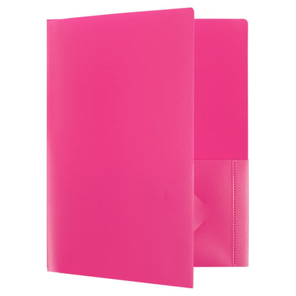 JAM PAPER Heavy Duty Plastic 2 Pocket Extra Tough School Folders - Fuchsia Hot Pink - 6/Pack