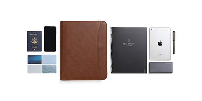 Forevermore Portfolios Portfolio Organizer - 3 Ring Binder with Notepad - 1.5 Inch Rings - Zippered Storage Pockets for Papers, Travel Documents, Presentation Folder, Cards, Passport, Tickets - Brown