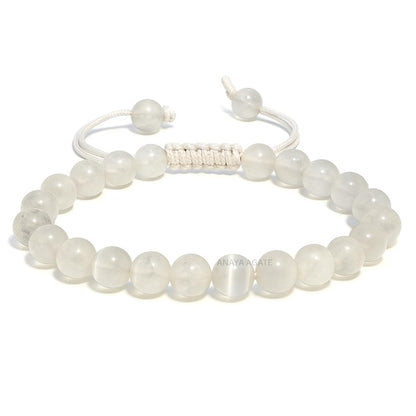 ANAYA AGATE Healing Crystal Bracelet – Chic Gemstone Bracelet for Men and Women – 8mm Round Bead Bracelets for Spiritual Healing, Protection, Positive Energy - Selenite