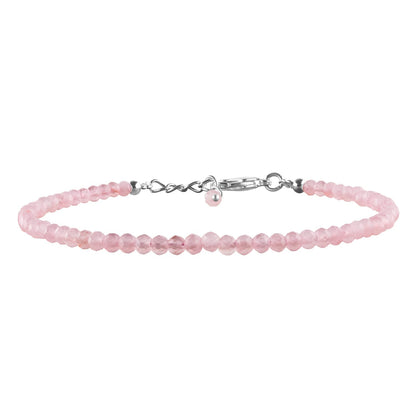 YANARA Rose Quartz Bracelet for Women, Natural Pink Gemstone Beads Dainty Jewelry, April Birthstone, Energy Healing Crystals, Silver Plated Chain 8 inch Adjustable, Birthday Valentines Day Gifts For Her