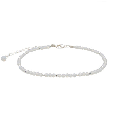 Lotus and Luna Moon Dancer Chakra Healing Dainty Anklet with Real Stones Jade, Pearl, Rose Quartz, Amethyst, Moonstone (Silver)
