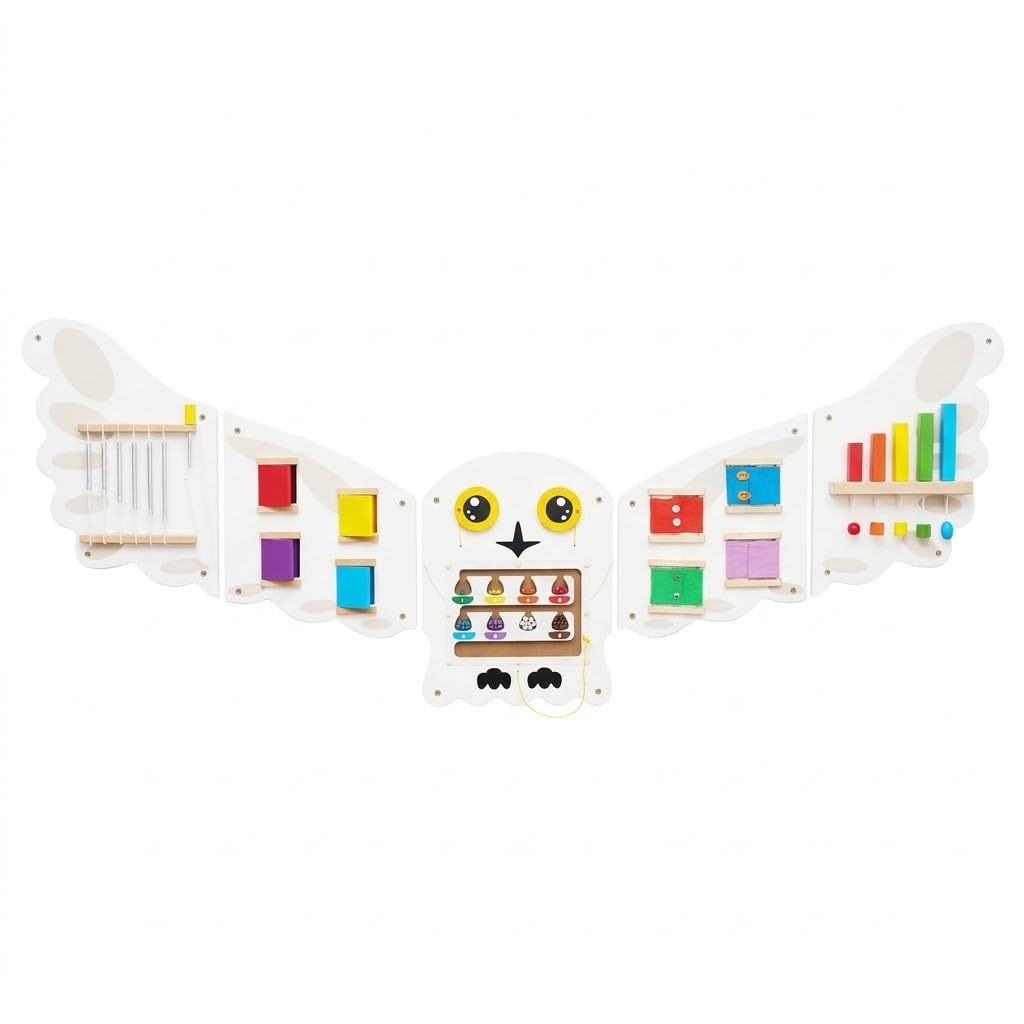 Monläurd® Montessori Owl Busy Board - Sensory Wall Panel for Toddlers, Wooden Activity Board for Kids 6M+, Montessori Educational Toys for Baby Learning, Playroom & Daycare Furniture