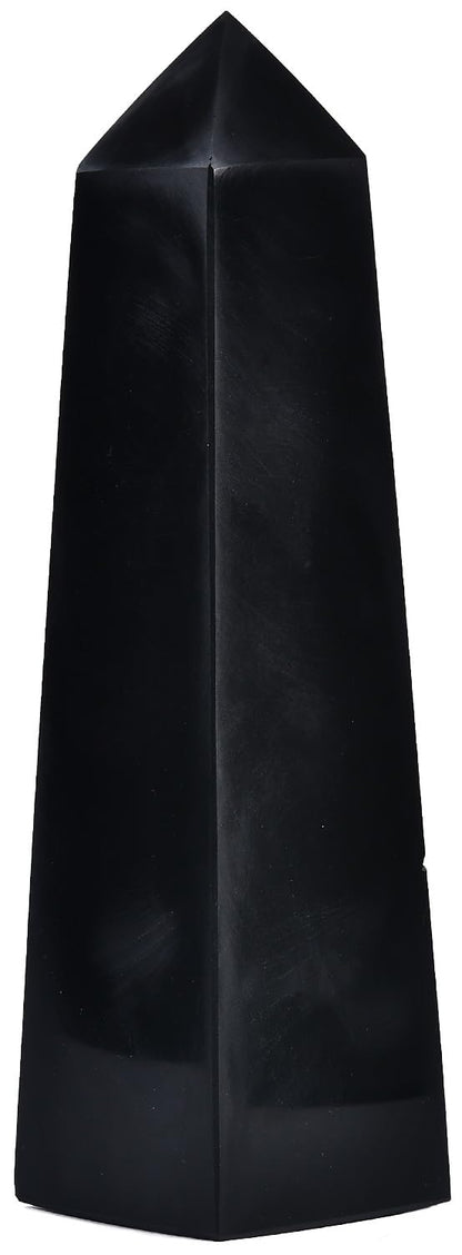 JIC Gem Large Black Obsidian Healing Crystals Wand 4 Faceted Crystal Point Obelisk Gemstone Natural Reiki Energy Stone for Meditation Crystal Grid Decoration 1.7-2.2 Lbs