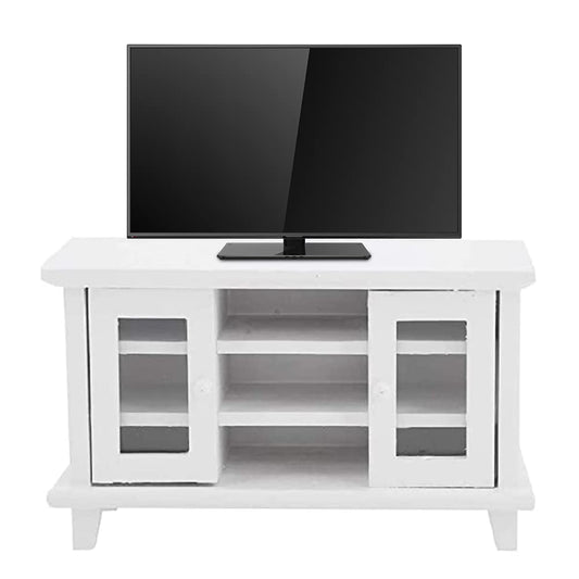 Miniature TV Cabinet Dollhouse Wooden Furniture, NO TV, Mini Accessories 1:12 Scale Mini Room Decoration Model Storage Cabinet Hobby Handcraft Gift (White)