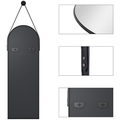 OGCAU 16''x48'' Arched Full Length Mirror for Wall, Full Body Arched-Top Hanging Mirror or Wall Mounted in Bedroom, Living Room, Aluminum Alloy Frame with Straps (Black)