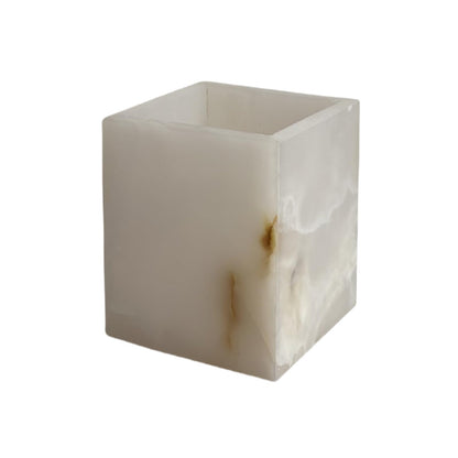 StonePlus Natural Marble Stone Square Storage Container Empty Vessel Holder Cup for Candle/Pens/Sundries items (White Onyx)