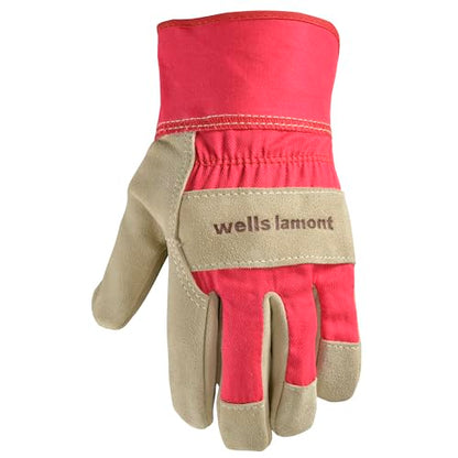 Wells Lamont Women's Heavy Duty Leather Palm Work Gloves with Safety Cuff, Pink, Small (4113S-800)