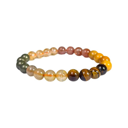 Solar Plexus Chakra Crystals Carnelian, Citrine, Tiger Eye, Peach Moonstone Round Beaded Stretchable Bracelet
