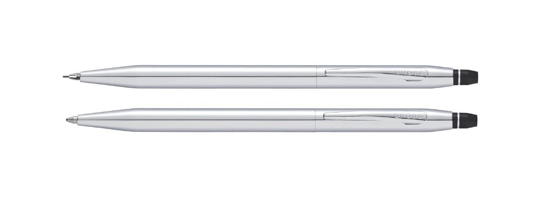Cross Click Refillable Pen & Pencil Gift Set Presented in a Everyday Gift Box - Medium Point, Black Ink, Chrome