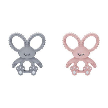 Dr. Brown's Flexees Gray & Pink Bunny Silicone Baby Teethers, BPA Free, for 3 Months+ Babies