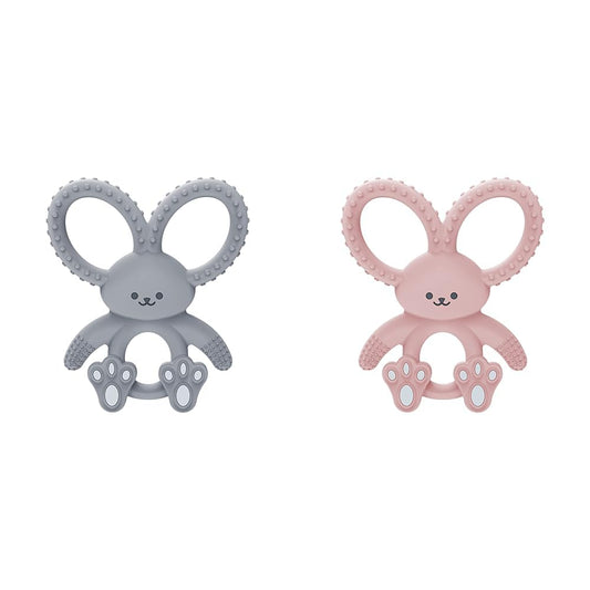 Dr. Brown's Flexees Gray & Pink Bunny Silicone Baby Teethers, BPA Free, for 3 Months+ Babies