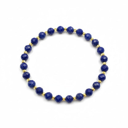 Lapis Lazuli Faceted Bracelet with 18K Gold-Tone Spacer Beads – 6mm 64-Cut Natural Blue Gemstone | Sparkling Healing Crystal Jewelry for Women | Elegant Handmade Stretch Bracelet Gift with Velvet Pouch(6mm 64-Facet Sparkle)