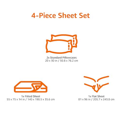 Amazon Basics 4 Piece Breathable 100% Cotton Jersey Knit Bed Sheet Set, Includes Flat and Fitted Sheets, Pillowcase, Stretchy, Full, Light Gray, Solid