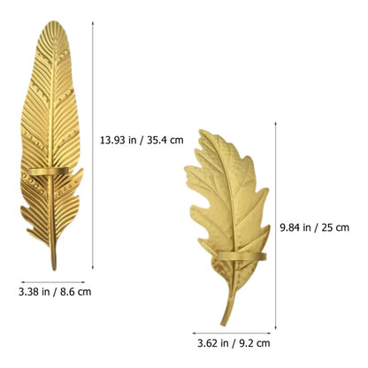 PRETYZOOM Metal Leaf Candle Holder Set of 2 Wall-Mounted Decorative Candlesticks for Home Bedroom Living Room Office Party D Cor 13.93X3.38X1.96In