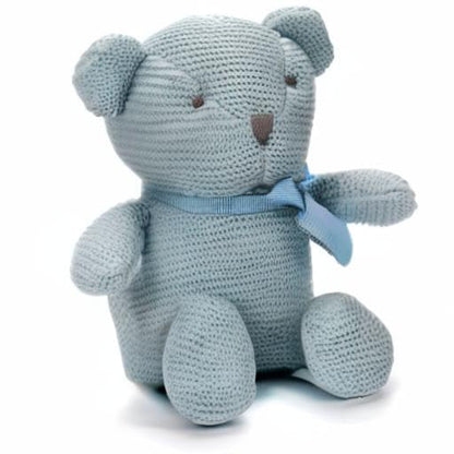 FLUFFYFUN 100% Organic Cotton Blue Teddy Bear Plush, 6.5" Baby Stuffed Animal for Newborn