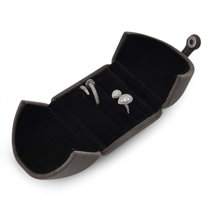 Papten 180° Open 2 Slots Velvet Ring Box Ring Holder Ring Bearer Box Wedding Day Jewelry Gift Box For Engagement Proposal Wedding (Gray)