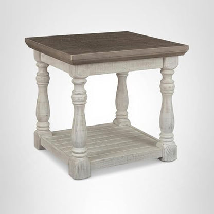 Signature Design by Ashley Havalance Farmhouse Rectangular End Table, Floor Shelf, Wood, 26" W x 24.13" D x 24" H, Vintage Gray & White with Weathered Finish