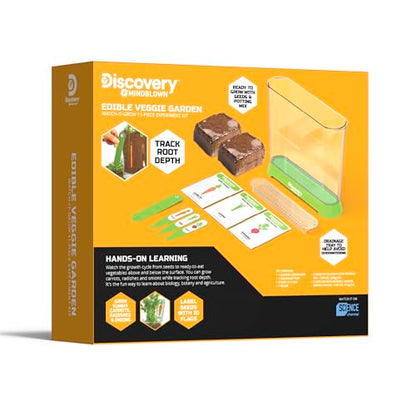 Discovery™ Edible Veggie Garden Watch-It-Grow Kit – DIY STEM Activity for Kids | Grow Carrots, Radishes & Onions| 11-Piece Science Kit with Seeds, Potting Mix & Root Tracker| Learning Toy Gift Ages 6+