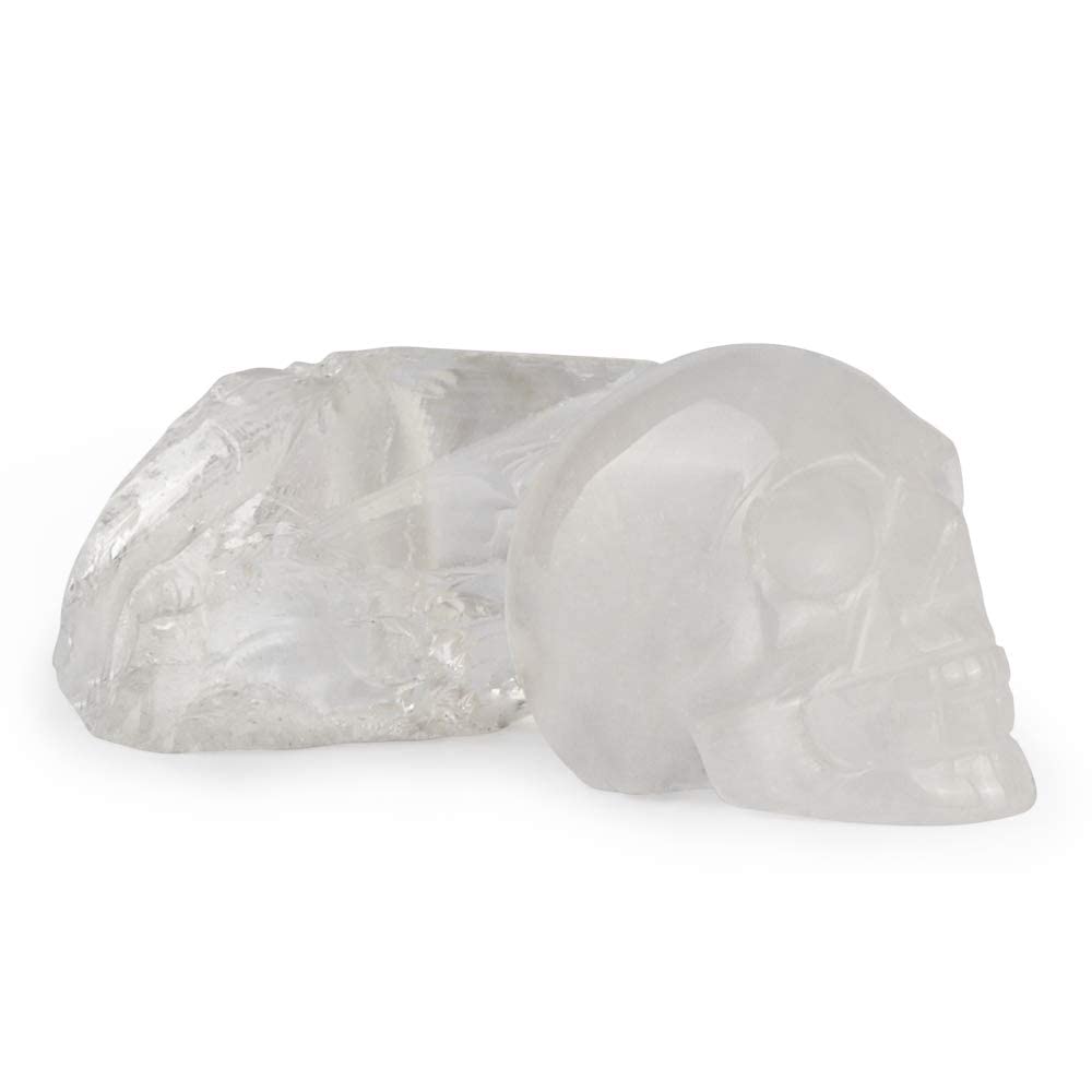 Artistone 2.0" Clear Quartz Crystal Skull Head Decor Statue Healing Stones,Hand Carved Gemstone Skull Figurine Stone for Halloween Carnival Party,Personality Bar,Home,Office