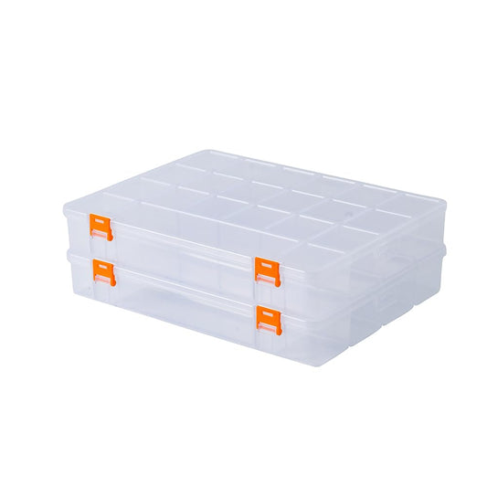 BangQiao 2 Pack Fixed 21 Grids Large Clear Plastic Storage Box, Transparent Organizer Container Case for Small Parts, Bead, Button, Jewelry, Diamond, Craft Supplies,Sewing Kit, DIY Accessories