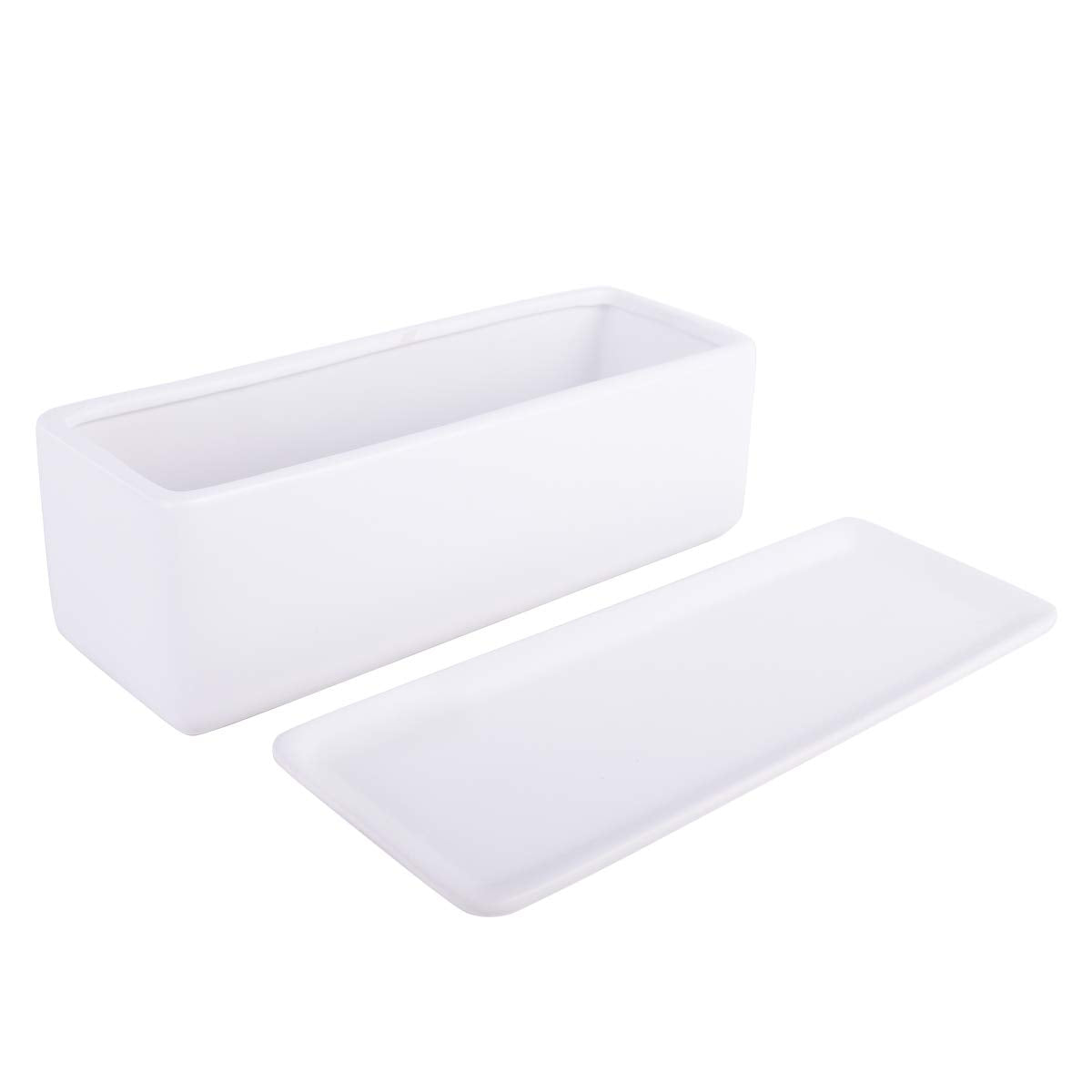 Vencer 12 Inch Rectangular Modern Minimalist Ceramic Succulent Planter Pot - Window Box with Saucer,Office Desktop Potted Stand,White,VF-0135