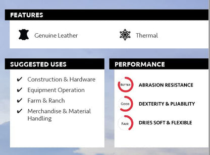 Kinco, 98RL-XL, Lined Grain Cowhide Leather Glove - Warm Heatkeep Thermal Insulation, Long Lasting Protection, Safe, Comfortable, Anti Fatigue Design - Farm, Construction, All Purpose, Ranch, X-Large