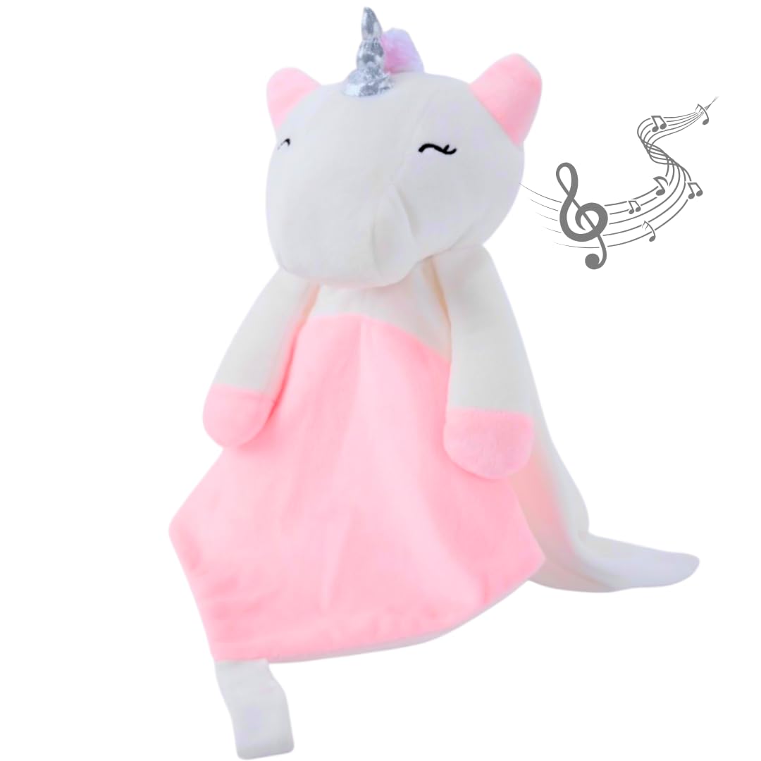 Love By Emi 4 in 1 Baby Lullaby Sleep Soother Toy - Stuffed Animal Sound Machine & Pacifier Holder | Heartbeat White Noise & Music | Plush Unicorn Lovey Sleep Aid Security Blanket (0-3 Years)