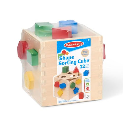 Melissa & Doug Shape Sorting Cube - Classic Wooden Toy With 12 Shapes