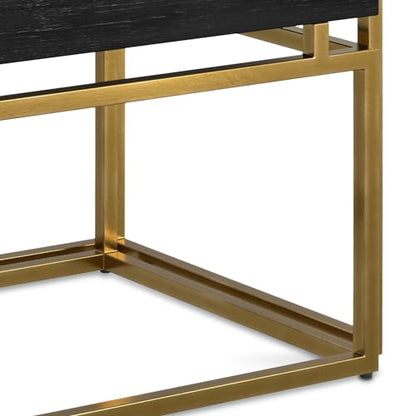 SIMPLIHOME Macy SOLID MANGO WOOD and Metal 20 inch Wide Rectangle Contemporary 2 Pc Nesting Table in Black, Gold, Fully Assembled for the Living Room and Bedroom
