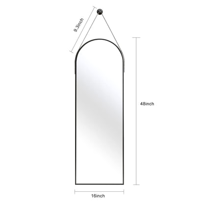 OGCAU 16''x48'' Arched Full Length Mirror for Wall, Full Body Arched-Top Hanging Mirror or Wall Mounted in Bedroom, Living Room, Aluminum Alloy Frame with Straps (Black)