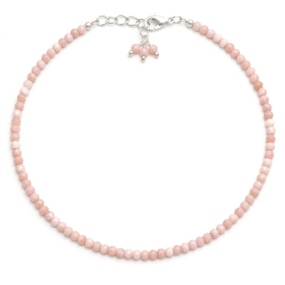 Gempires Handmade Pink Opal Gemstone Beaded Bracelet for Women | 2.4–2.5 mm Faceted Natural Stone | Adjustable 7+1 Inch Silver Plated Chain | Dainty Minimalist Stacking Jewelry | Soft Pink Stone Gift