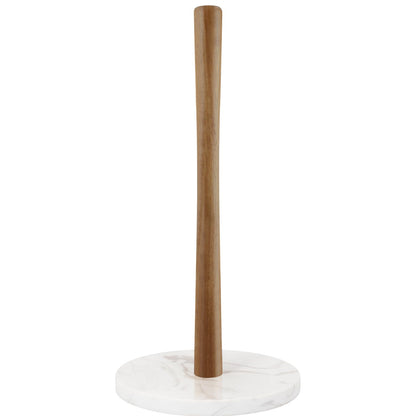 Buruis Wood Paper Towel Holder, Marble Base Modern Decorative Countertop Standing Rolls Holder for Kitchen, Toilet, Pantry and Bathroom (Marble Base White)