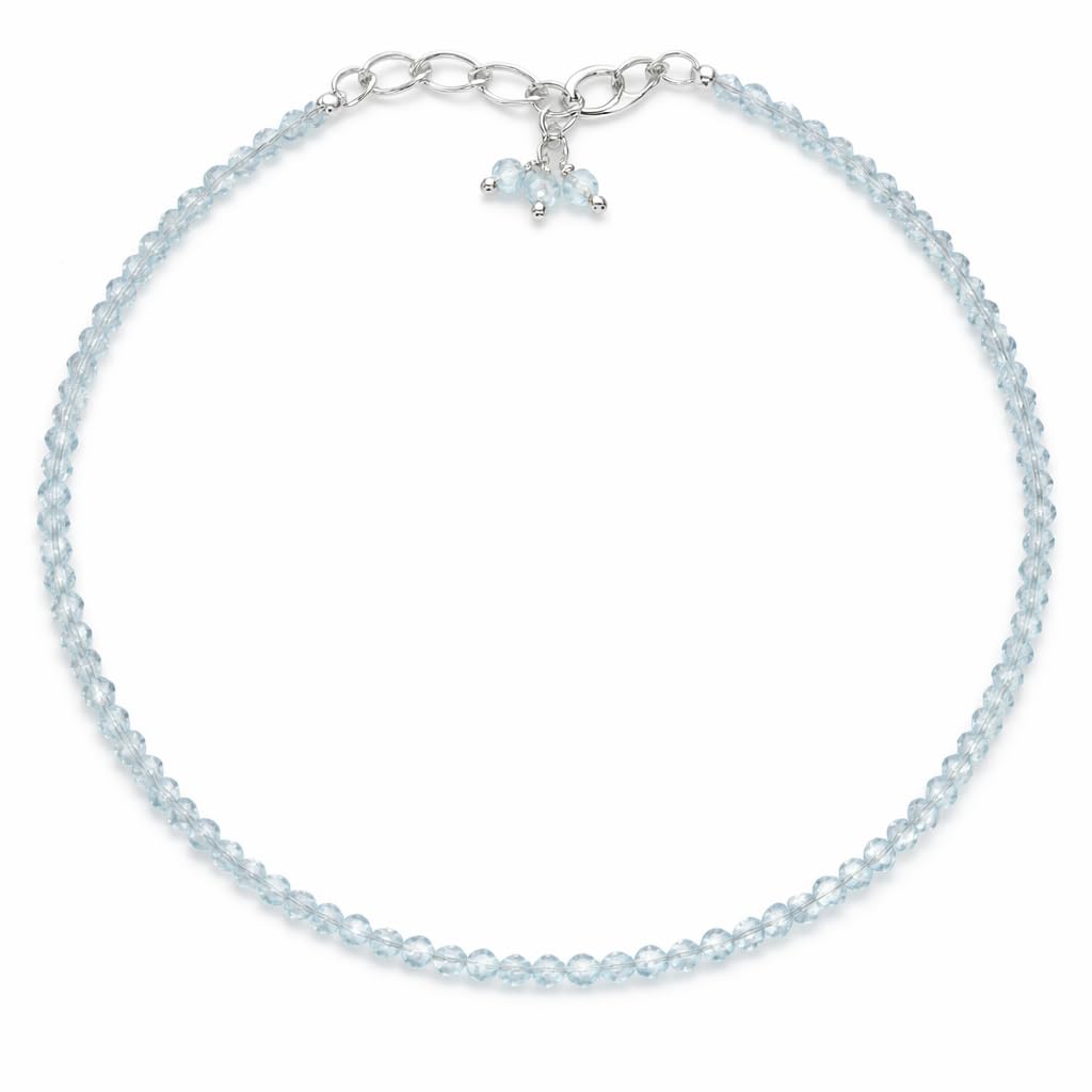 Gempires Aquamarine Bracelet for Women | Dainty Handmade Gemstone Beads 2.5 mm | Minimalist Stacking Bracelet | Lightweight Everyday Jewelry | March Birthstone Gift
