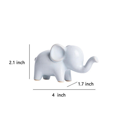 OwMell Good Luck Elephant Decor for Home, Small Ceramic Elephant Statue Figurine for Home Decor, Collection Ornament - White