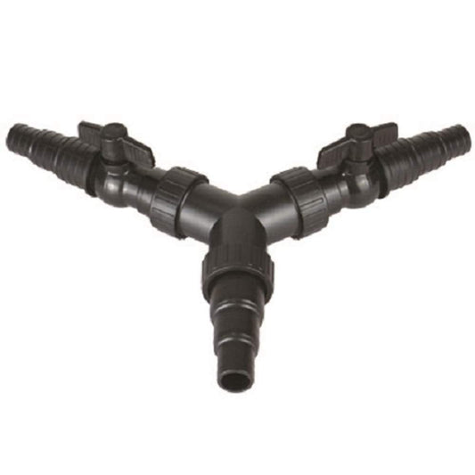 PondXpert 3 Way Y Pond Hose Connector with Flow Regulators 25/32/38mm, Water Garden Pond Tubing Flow Splitter, Koi Fish Pond Plumbing Fittings and Water Control