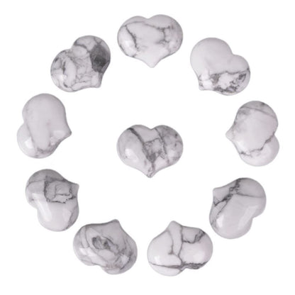Natural Howlite Gemstone Healing Crystal 1 inch Mini Puffy Heart Pocket Stone Iron Gift Box (Pack of 10)