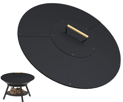 Ardier 28" Wooden-Handle Fire Pit Lid for Pits up to 26", Round Metal Bonfire Pit Burner Pan Cover, Smokeless Fire Pit Cover for Fire Tables, All-Weather Resistance Outdoor Firepit Accessory