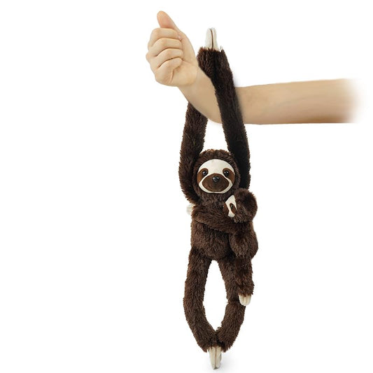 Hideekoog 2pcs Sloth Hanging Stuffed Animal Mother with Baby Hanging Plush Toys, Three-Toed Sloth Hooks and Stuffed Animals with Rings for Kids, Gifts for Boys and Girls