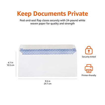 Amazon Basics #10 Security-Tinted Self-Seal Business Envelopes for Documents, Privacy, Home & Office, White, 500-Pack